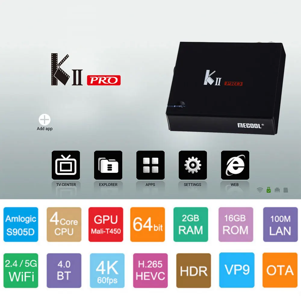 

Satxtrem KII Pro DVB-T2&S2 DVB-C Android 7.1 TV Box Amlogic S905D Quad-core BT4.0 2GB/16GB 2.4G/5G Wifi 4K Set Top Box Mini PC