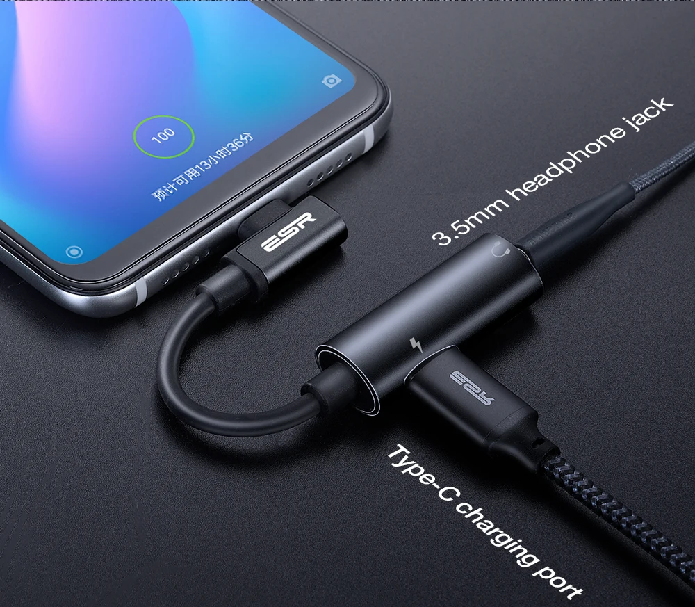 ESR usb type C штекер 3,5 мм разъем для наушников кабель-адаптер AUX аудио для Xiaomi Mi 8 huawei P20 mate 20 Pro type-C Быстрая зарядка