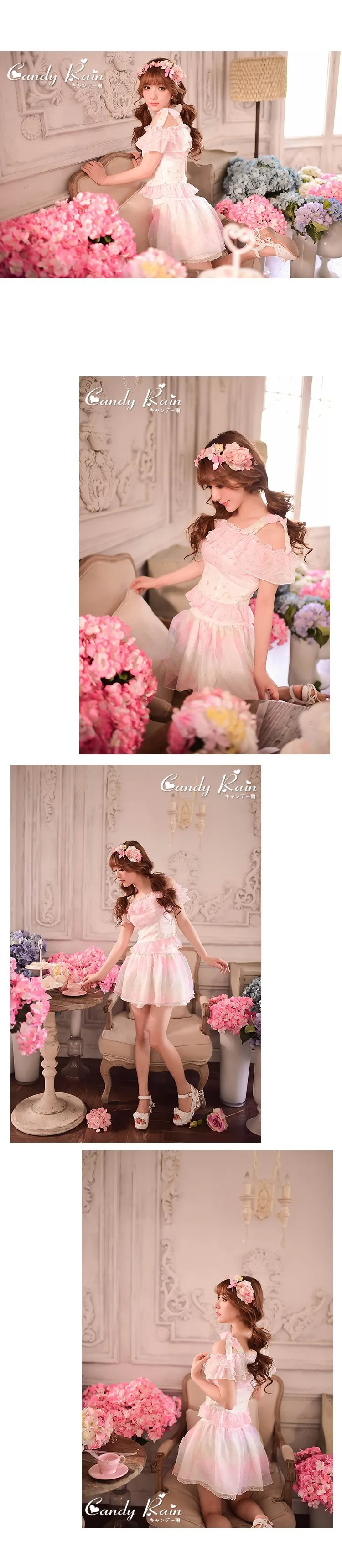 Милая юбка принцессы в стиле Лолиты; летняя юбка в японском стиле с радужным принтом; бальная юбка из органзы; C15AB5811