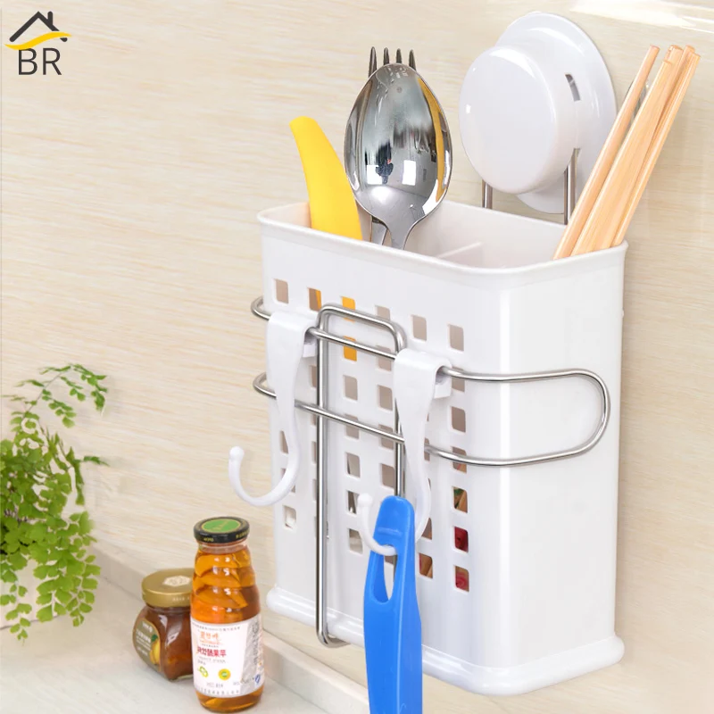 

BR Kitchen Drainer Rack Set Stainless Steel Cutlery Holder Storage Organizer with Hooks for Fork Spoon Knife Chopsticks Racks