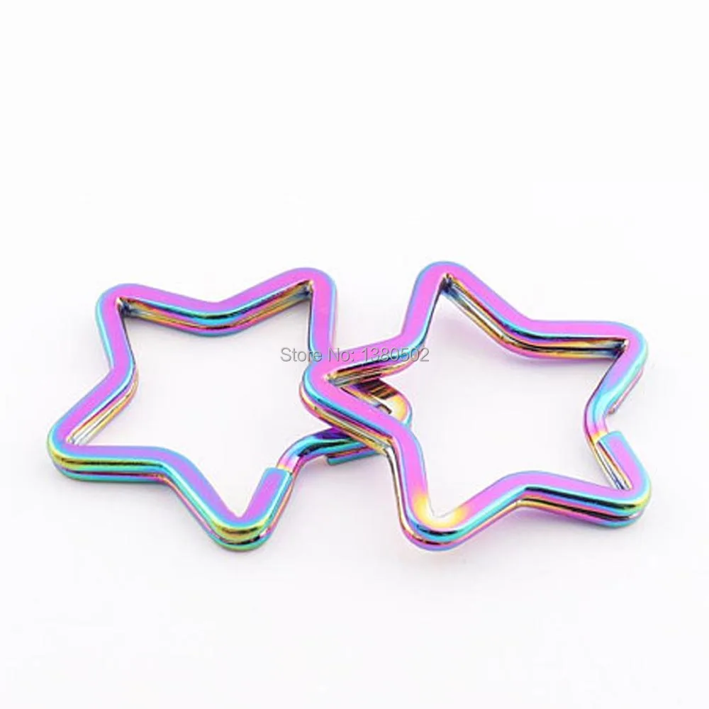 10PCS /lot 34mm multi color beautiful top quality star metal key ring key chain buckle for bag decoration