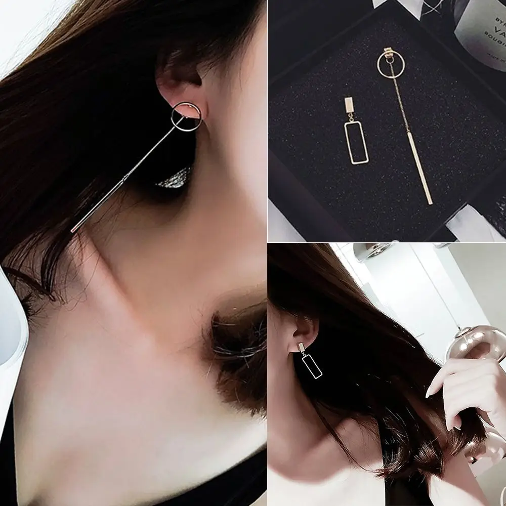 

Hot 1 Pair Unique Asymmetric Drop Earrings Alloy Geometry Design Earrings Simple Elegant Fashion Jewelry Female Gift New Arrival