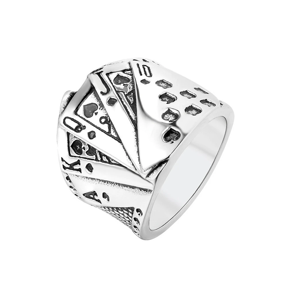 

US 7 to 15 size Trendy 316L Stainless Steel Poker Ring Fashion Silver Color Women Men Rings Gift Crafts Jewelry Accessories
