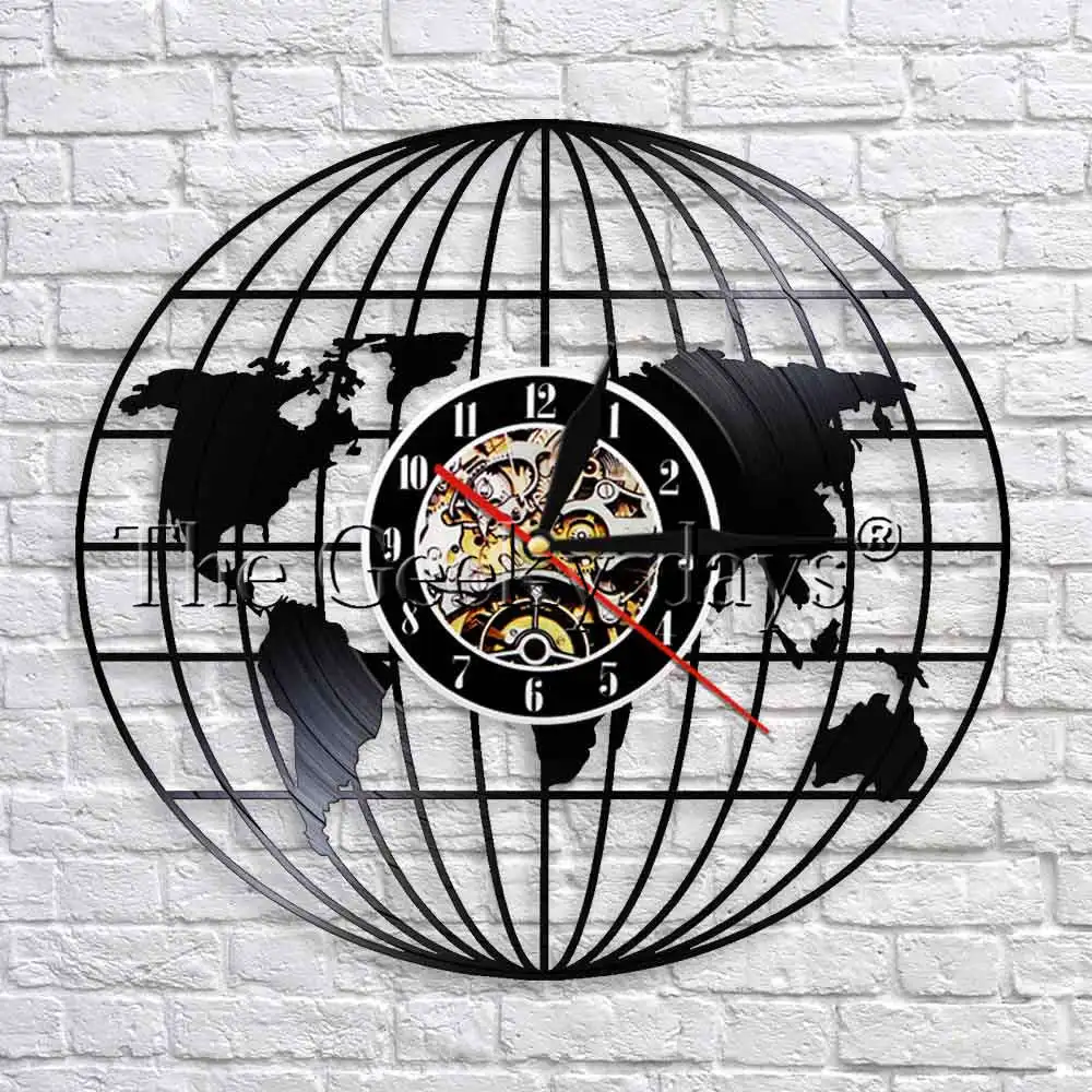 1Piece Travel Map USA Wall Clock Map Of World Map Vinyl Record Wall