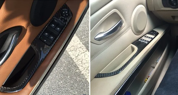 Панель подлокотника двери автомобиля окна стеклянные пуговицы декоративная рамка Крышка отделка углеродного волокна для BMW 3 серии E90 салонные аксессуары