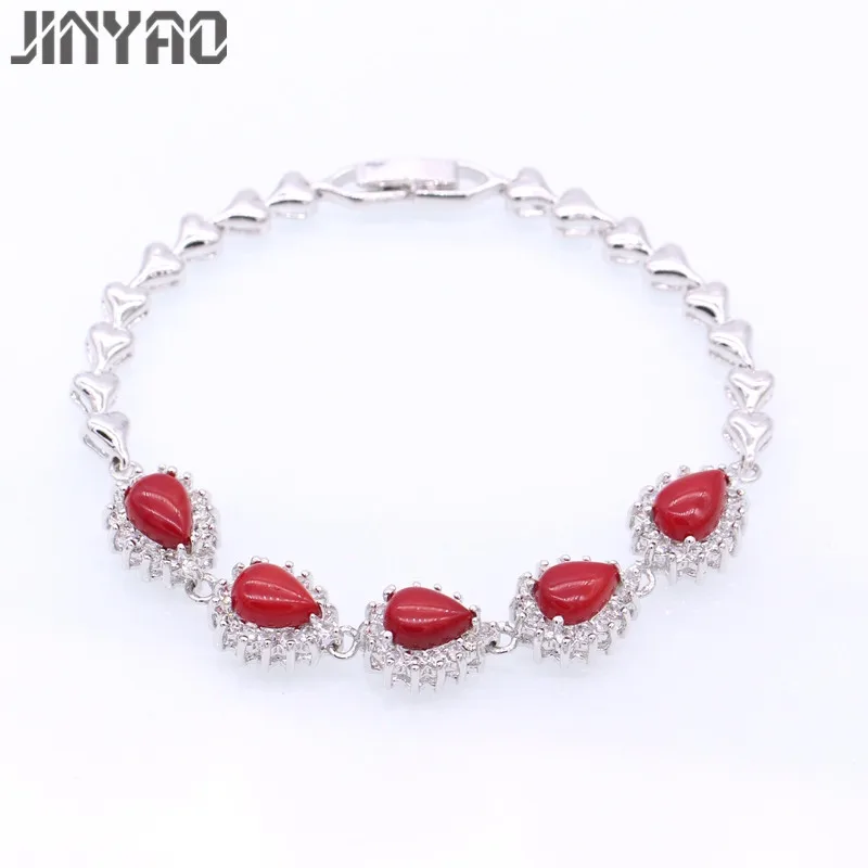 JINYAO красивые золотые цветные браслеты красный коралловый цирконовая цепочка браслет для женщин Свадебные Лучшие подарки ювелирные изделия