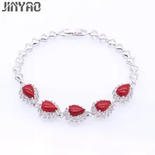 JINYAO красивые золотые цветные браслеты красный коралловый цирконовая цепочка браслет для женщин Свадебные Лучшие подарки ювелирные изделия