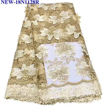 

Best Selling Embroidery African french tulle lace fabrics 2018 French Nigerian Rhinestones Lace Fabrics For Party Dress NHR-03