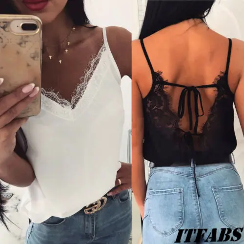 

HIRIGIN Women Sexy Lace Summer Vest Sleeveless Bandage Beach Holiday Shirt Backless Tank Tops Shirt
