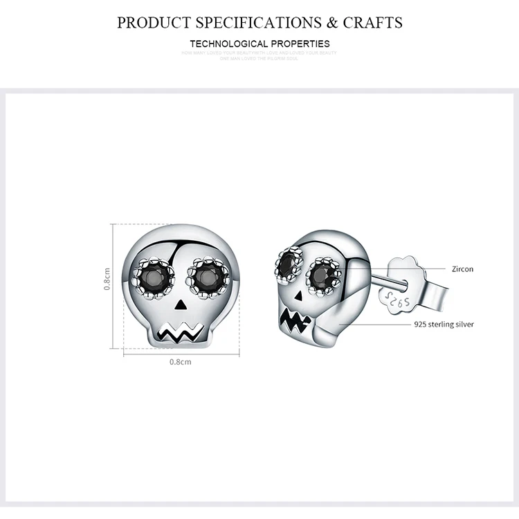 WOSTU горячая Распродажа 925 пробы серебряный череп скелета на Хэллоуин серьги-гвоздики для женщин девушек ювелирные изделия подарок FIE064