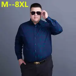 10XL 8XL 6XL мужская повседневная с длинными рукавами рубашка с принтом Slim Fit мужской социальной Бизнес рубашка бренд мужской одежды мягкие