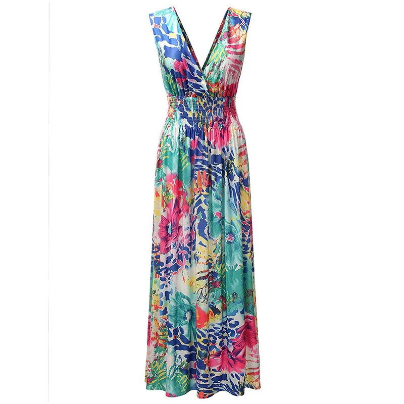 

Vestidos de verano 2019 Women Summer Boho Dress V Neck Sleeveeless Big Size 7XL Leopard Beach Dress for Holiday Vestido largo
