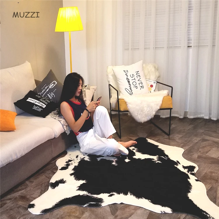 2 Piece Wholesale Price Black Cowhide Rug Cow Printed Carpet For