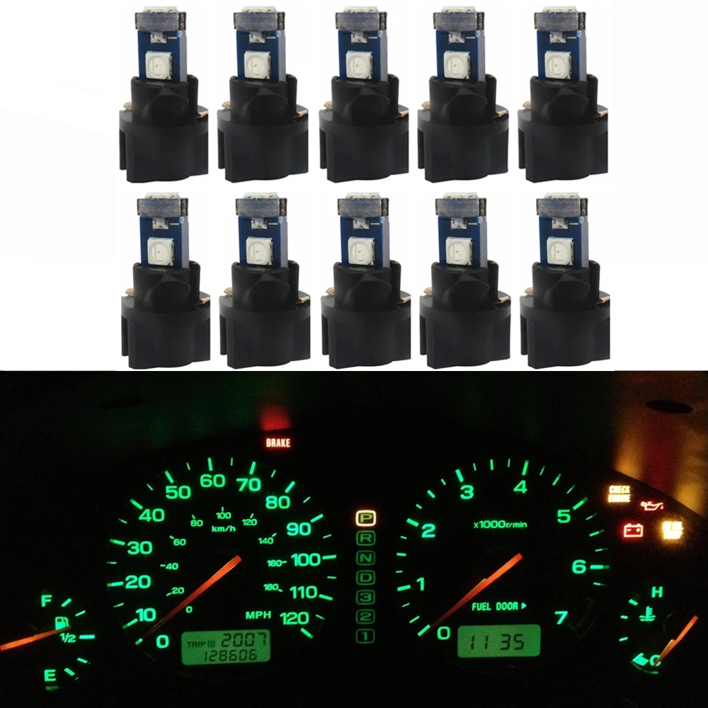 WLJH 10x Canbus T5 светодиодный светильник 3030 SMD PC74 поворотный разъем приборной панели лампа приборная панель кластерный светильник Калибровочная лампа для ford - Испускаемый цвет: Зеленый