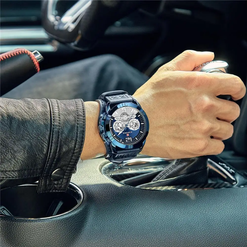 NAVIFORCE мужские часы спортивные модные кожаные кварцевые люксовый бренд 30 м