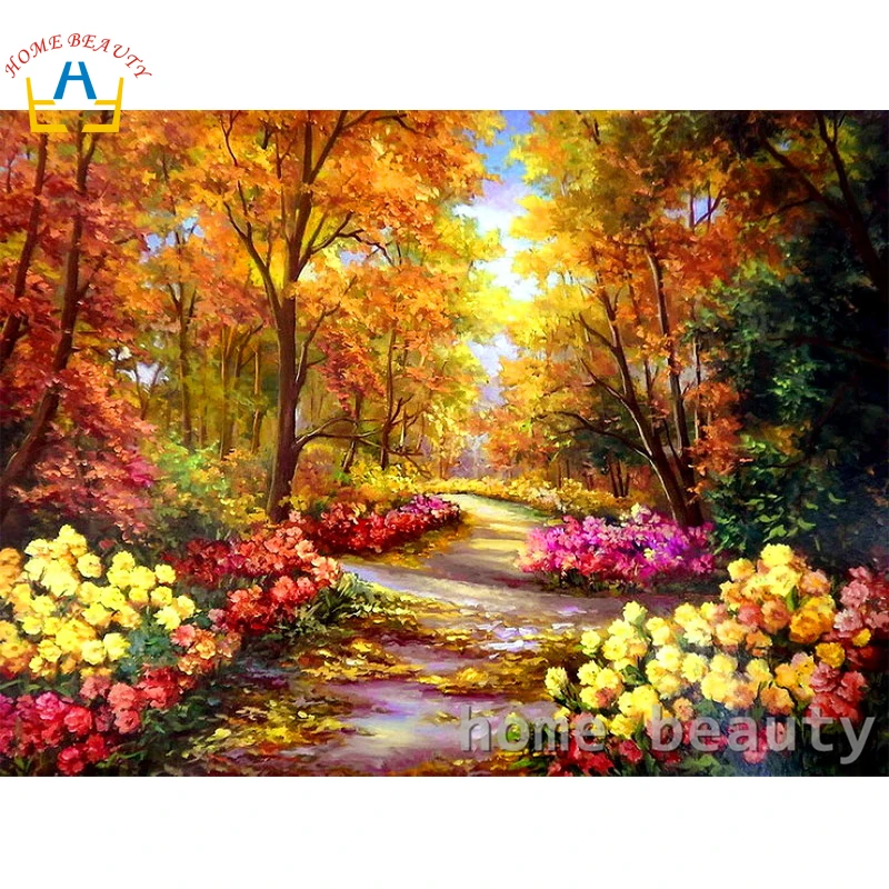 

Diy oil painting by numbers landscape wall decor canvas brush painting paint coloring by number flowers acrylic craft Y074
