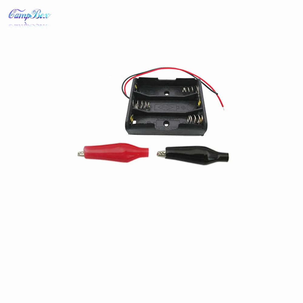 50Pcs 3xAA Battery Case Holder Socket Wire Junction Boxes With 15cm Wires Black Red Crocodile Alligator