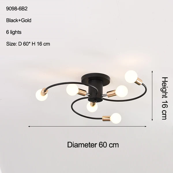 Бесплатный светодиодный светильник 85-265 в E27 Chander Lighting Vintag, светодиодный светильник, промышленные лампы, 6 ламп, люстра, светильник, белый - Цвет корпуса: 9098-6 black n gold