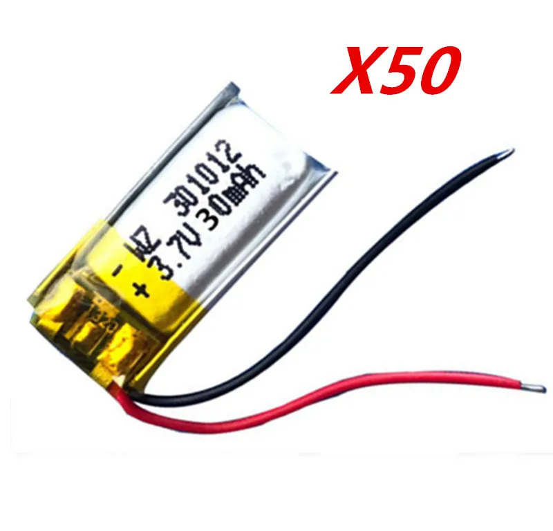 50pcs 3.7V 30mAh 301012 Lithium Polymer Li-Po Rechargeable Battery For mp3 mp4 Toys bluetooth headset video pen | Электроника