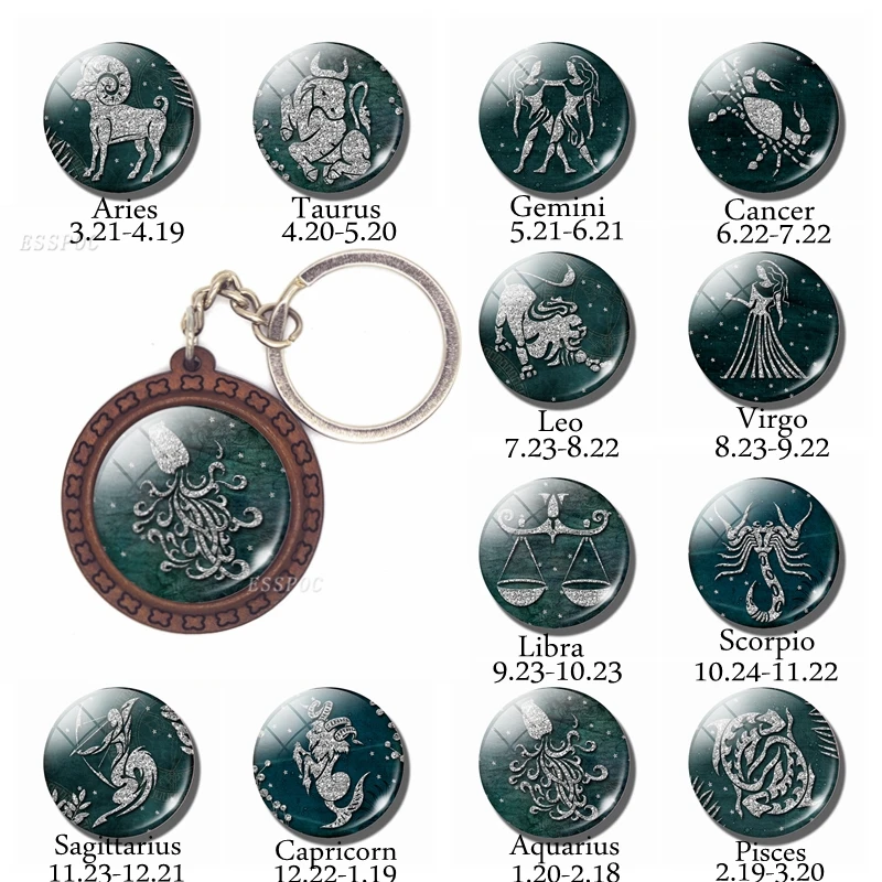 New Arrival Constellation Jewelry 12 Zodiac Signs Keychain Glass
