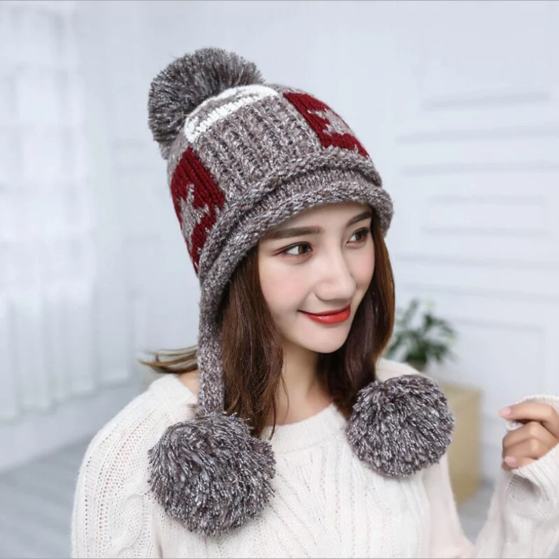Модные вязаные шапки Ymsaid Hats2018 с помпоном для женщин и девушек плотная теплая