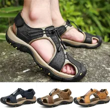Летние уличные мужские кожаные туфли на плоской подошве повседневные пляжная обувь дышащая спортивные сандалии Летняя Пляжная обувь водная болотная обувь 01
