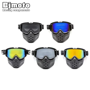 

BJMOTO Motocross Goggle Modular Mask Detachable Goggles And Mouth Filter Perfect for Open Face Motorcycle Half Vintage Helmet
