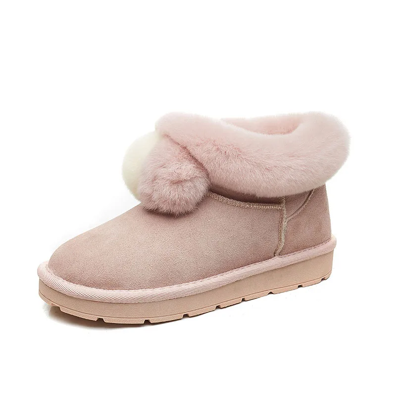

Winter snow boots female leather short tube non-slip wear-resistant flat bottom warm cotton shoes comfortable boots