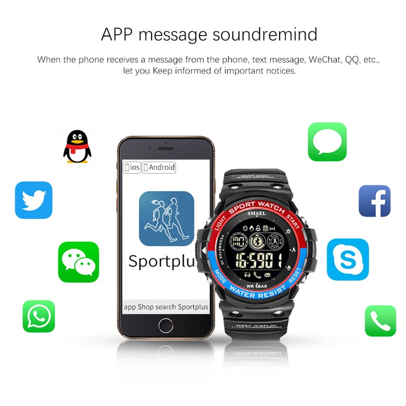 SMAEL Sports Mens Smart Watch Men Pedometer Calories Reminder Multi-Functions Smartwatch Digital Wrist Watches Mens Bluetooth