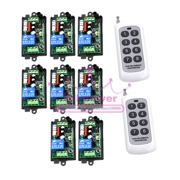 220V 1CH Radio Wireless Remote Control Switch 8 Receiver 2 transmitter Learning Code light lamp