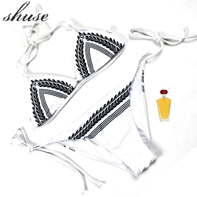 

SHUSE 2017 New Sexy Bikini Swimsuit Women Push Up XL Size Low Waist Halter Bangdage Bikinis 2017 Mujer Beach Bathing Suit