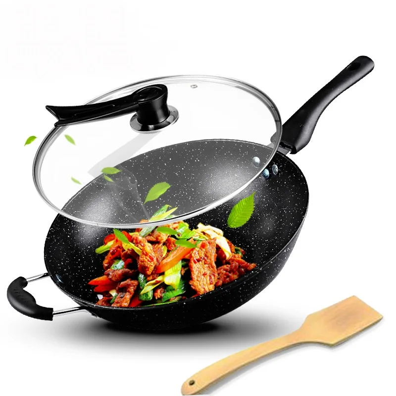 Кухня wok антипригарная сковорода лапша wok домашняя многофункциональная кухонная плита газовая плита для WF403953 - Цвет: black