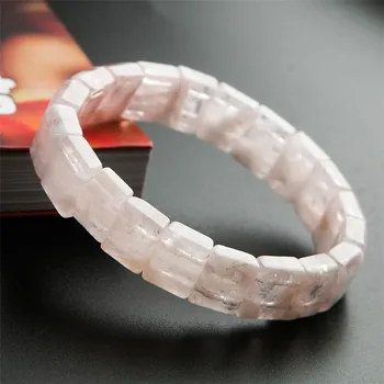 

Genuine Natural White Phantom Quartz Bracelet Women Lady Crystal Rectangle Bead Natural Sericite Quartz Bangle Bracelet