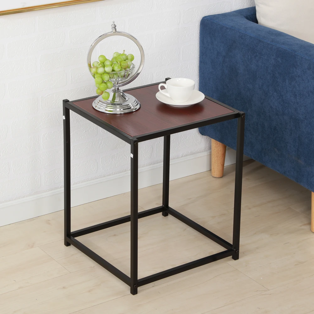 Rustic Metal Frame Veneer Surface Side Table End Table Dropshipping