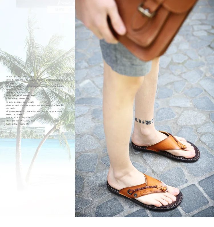 Мужские тапочки; высококачественные кожаные массажные мужские туфли на низком каблуке; летняя пляжная обувь; AA10010