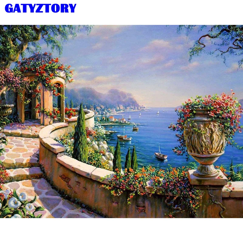 

Frameless Beach Seascape Diy Digital Painting By Numbers Home Wall Decor Acrylic Picture Handpainted Oil Painting For Home Decor
