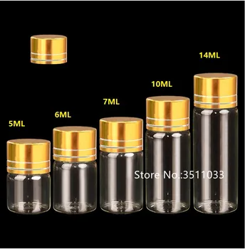 

50pcs/lot 5ml 6ml 7ml 10ml 14ml Clear Glass Bottle Glass Bottle Tube Transparent Cute Glass Vial Container Gold Aluminum Lid Cap