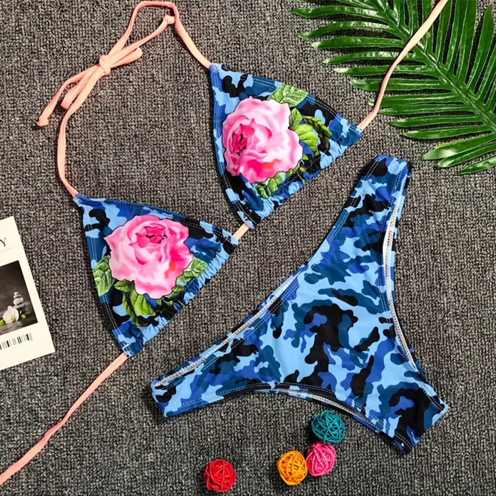 Flower print bikini set Summer Women Sexy Camouflage Bikini Set