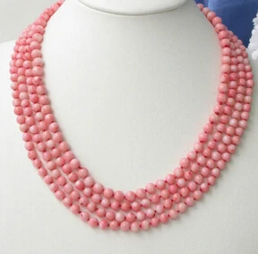 

Jewelr 004968 Genuine natural 4strands pink 6mm round coral Necklace