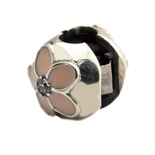 DIY Подходит Пандора шармы браслеты Цветочная клипса бусины с розовой эмалью стерлингового серебра 925-ювелирные изделия