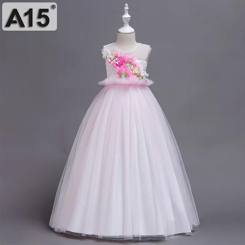 

A15 2018 Summer Kids Flower Girls Dresses for Teenagers Girl Wedding Ceremony Party Prom Dress Girls Clothes for 6 8 10 12 Year