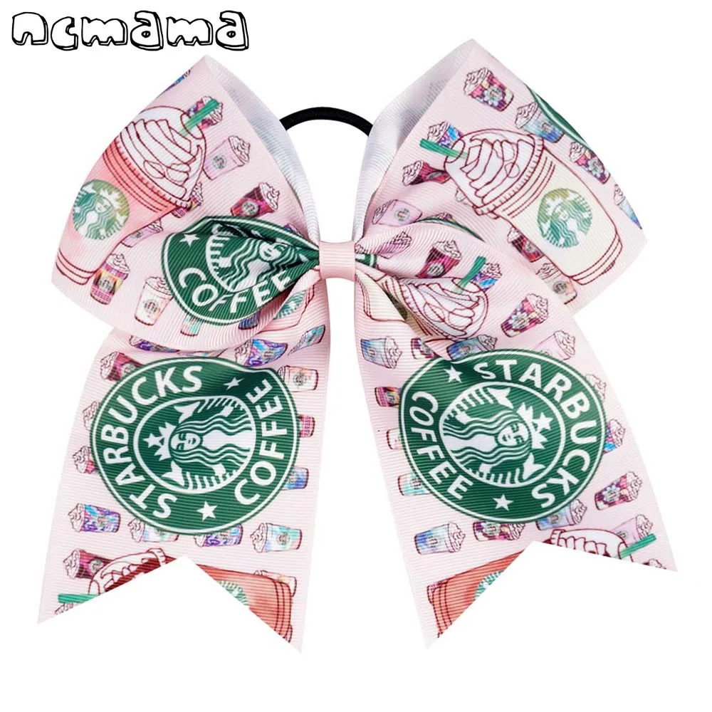 

7" Fashion Printed Cheer Bow For Girls Handmade Grosgrain Hair Bow Sweet Cheer Leading Elastic Hair Bands Hair Accessories