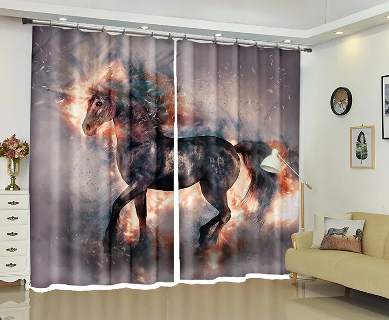 Customizable Blackout Curtains White Unicorn 3d Print Window Decorate