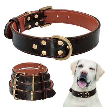 

Dog Collar Perro Genuine Leather Pet Padded Dog Collar Ajustable For Medium Large Dogs French Bulldog German Shepherd M L XL