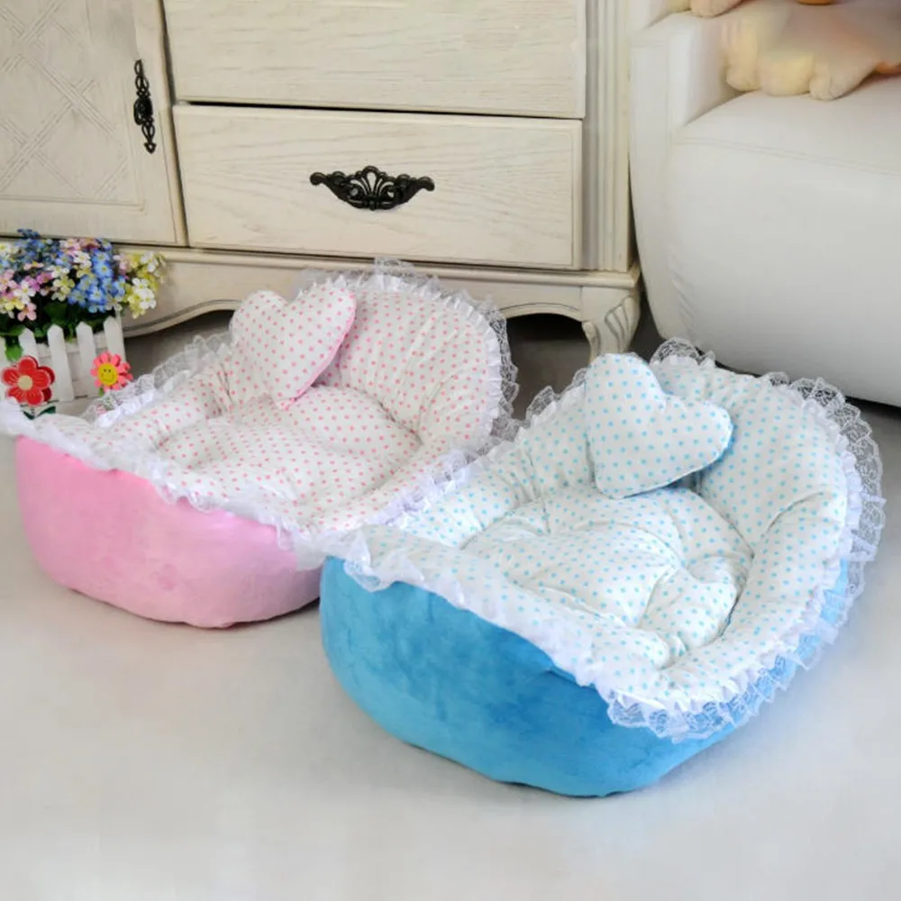 

Lace Ingot Dog Kennel Bows Lace Heart Elegant Lovely Bed Doghouse Pet Warm Bed 1.17