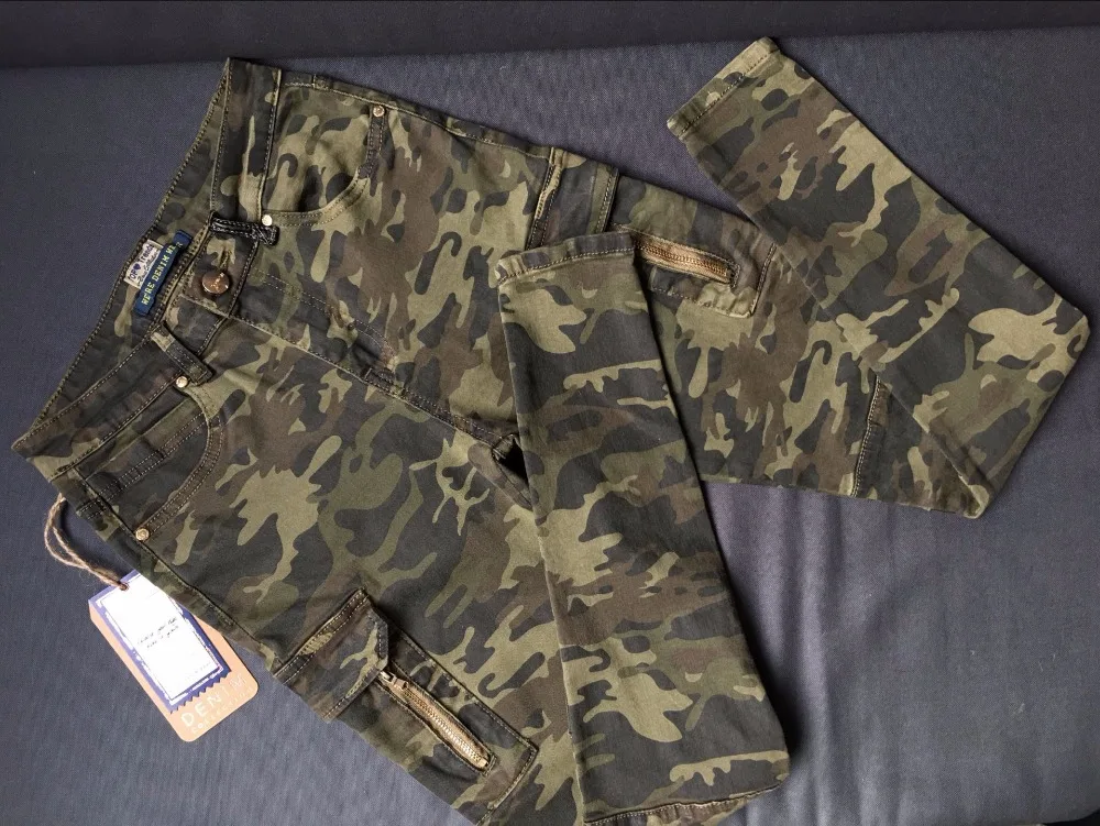 Европейская и американская женская Mid-Rise карманов camouglage стрейч джинсы мода slim fit джинсовые узкие брюки