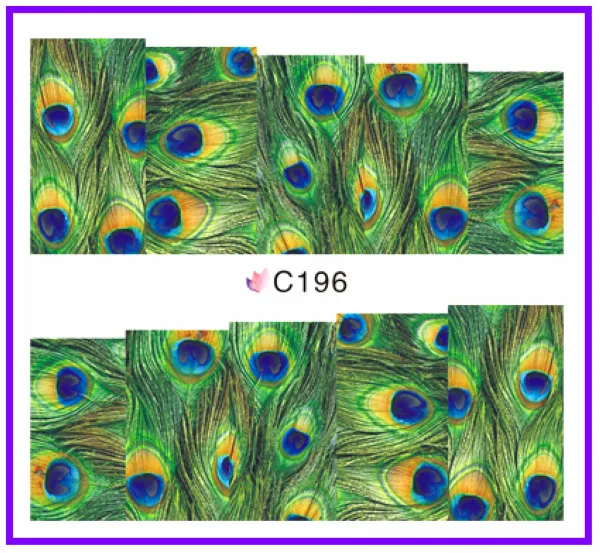 Дизайн ногтей Красота водная наклейка слайдер стикер для ногтей морской под морем Павлин перо волнистый диск морские водоросли C196-203 - Цвет: C196