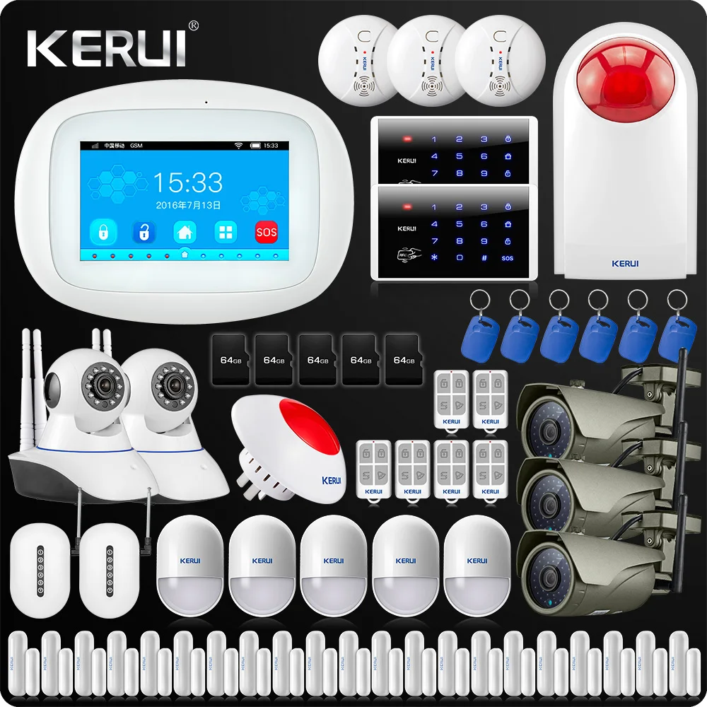 

KERUI K52 4.3 Inch Touch Screen Color Screen Wireless Security Alarm WIFI GSM Alarm System APP Control WiFi Camera Smoke Sense