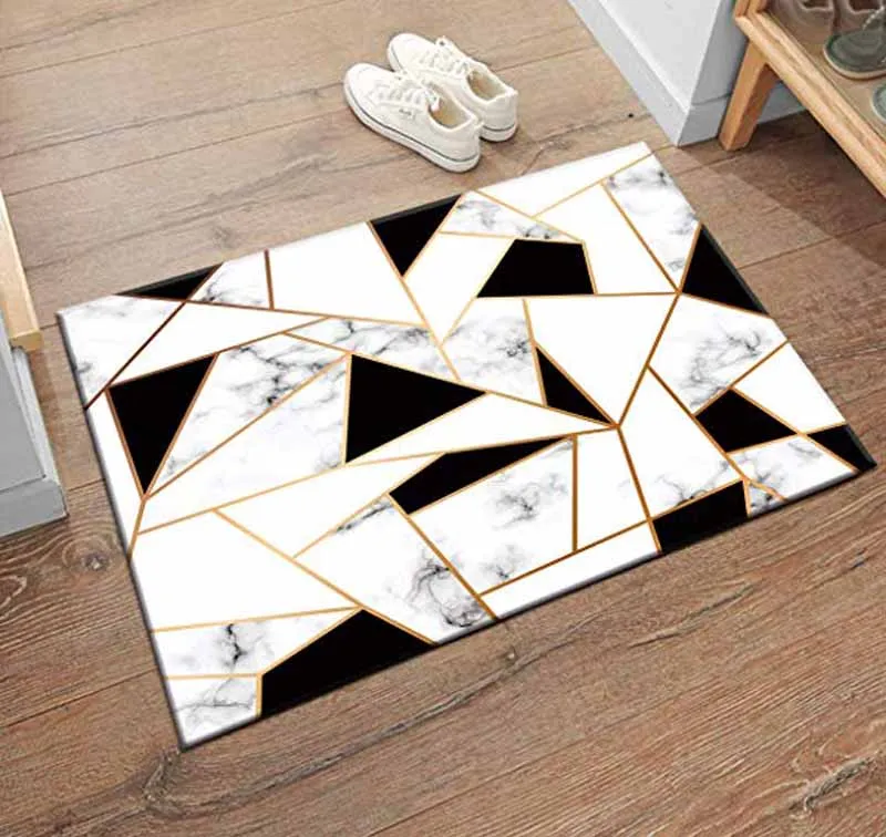 

Black White Marble Texture Patchwork Design Entryway Mat, Abstract Artistic Pattern Print Welcome Mat, Rubber Back Anti Slip Mat