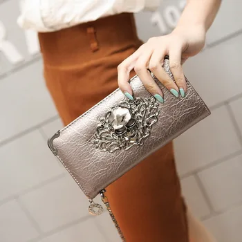 

by dhl 50pcs Fashion Metal Skull Pattern PU Leather Long Wallets Women Wallets Portable Casual Lady Cash Purse Card Holder Gift